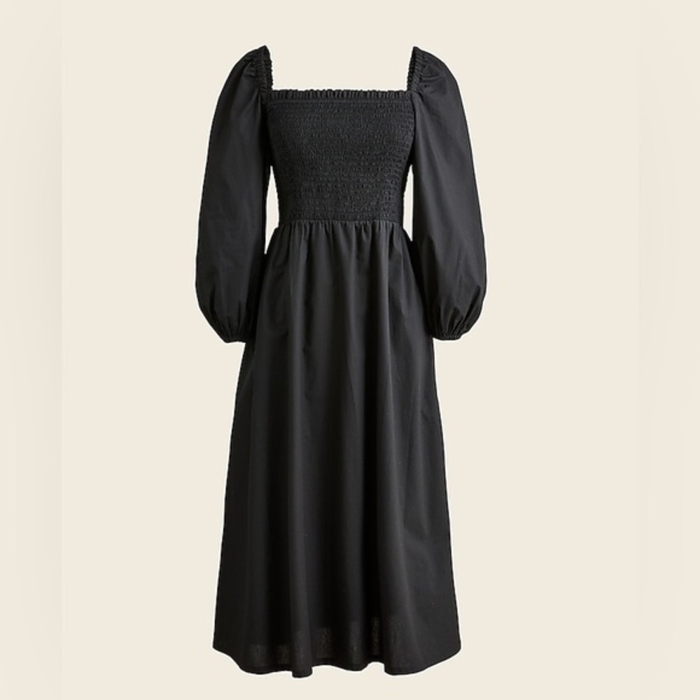 J Crew Black Poplin Puff sleeve Slit Elegant Dress XXS NEW